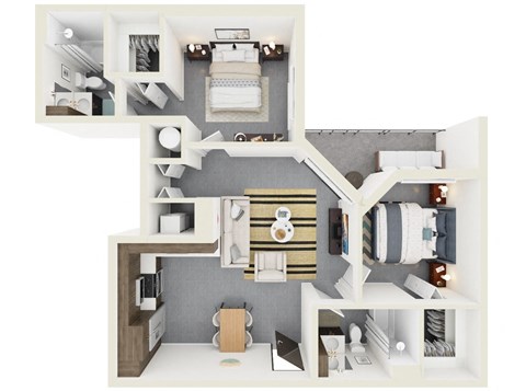 3d rendering of B6 Floor Plan at Hollywood Heights on the Boulevard Luxury apartments in Hollywood, FL