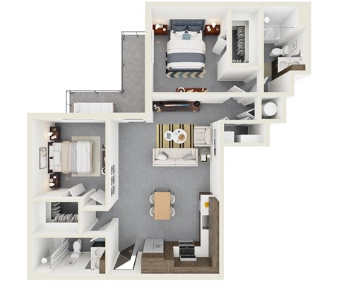3d rendering of B7 Floor Plan at Hollywood Heights on the Boulevard Luxury apartments in Hollywood, FL