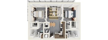 3d rendering of B8 Floor Plan at Hollywood Heights on the Boulevard Luxury apartments in Hollywood, FL