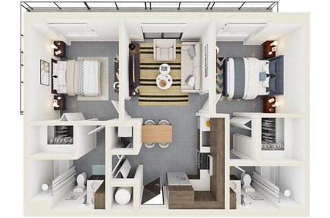 3d rendering of B8 Floor Plan at Hollywood Heights on the Boulevard Luxury apartments in Hollywood, FL