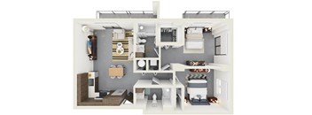 3d rendering of B9 Floor Plan at Hollywood Heights on the Boulevard Luxury apartments in Hollywood, FL