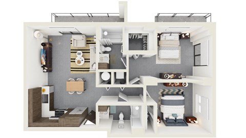 3d rendering of B9 Floor Plan at Hollywood Heights on the Boulevard Luxury apartments in Hollywood, FL
