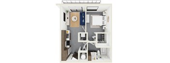 3d rendering of S3 Floor Plan at Hollywood Heights on the Boulevard Luxury apartments in Hollywood, FL