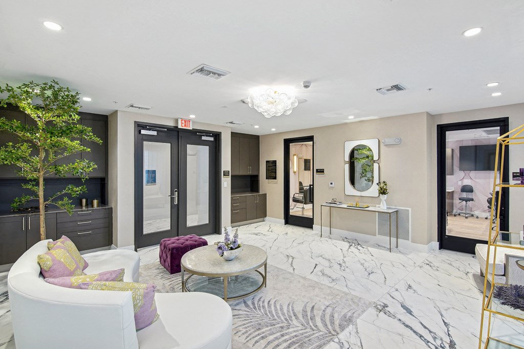 Waiting area to the beauty and hair salon at Hollywood Heights on the Boulevard Luxury Apartments in Hollywood, FL