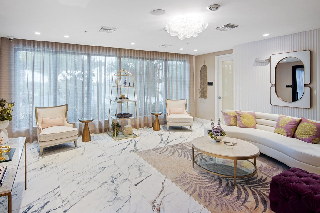 Waiting area to the beauty and hair salon at Hollywood Heights on the Boulevard Luxury Apartments in Hollywood, FL