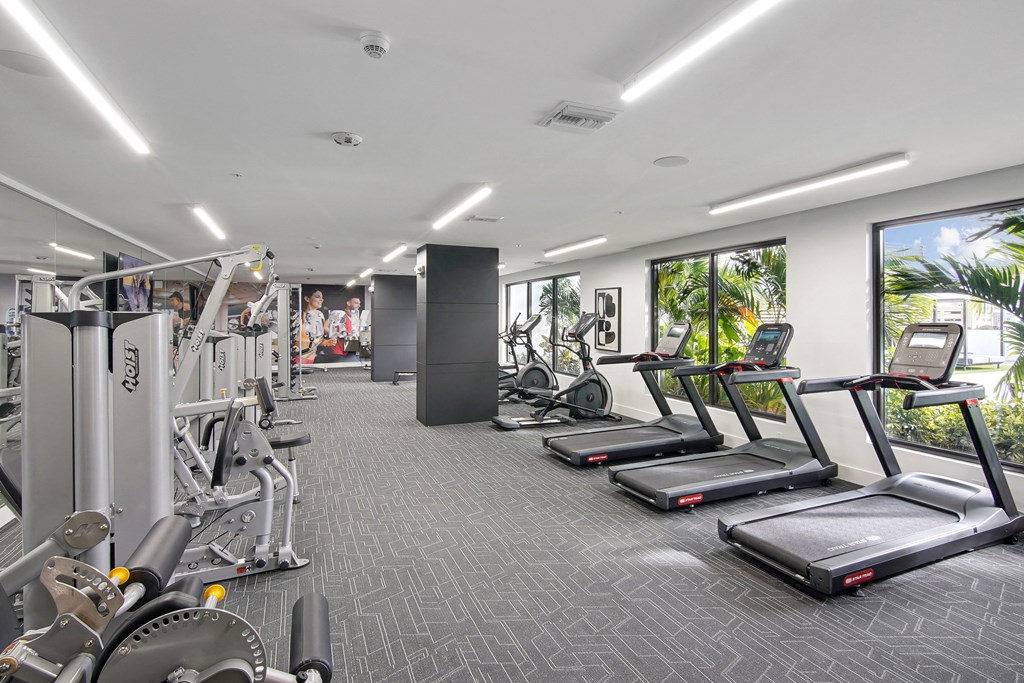 Cardio machines in our state-of-the-art fitness center at Hollywood Heights on the Boulevard Luxury Apartments in Hollywood FL