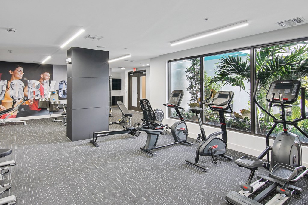 Cardio machines in our state-of-the-art fitness center at Hollywood Heights on the Boulevard Luxury Apartments in Hollywood FL