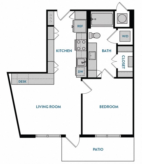 1 bed 1 bath A0 Floorplan,at The Hamilton, Dallas Texas