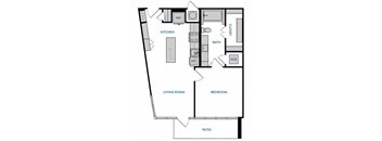 1 bed 1 bath A1 Floorplan,at The Hamilton, Dallas