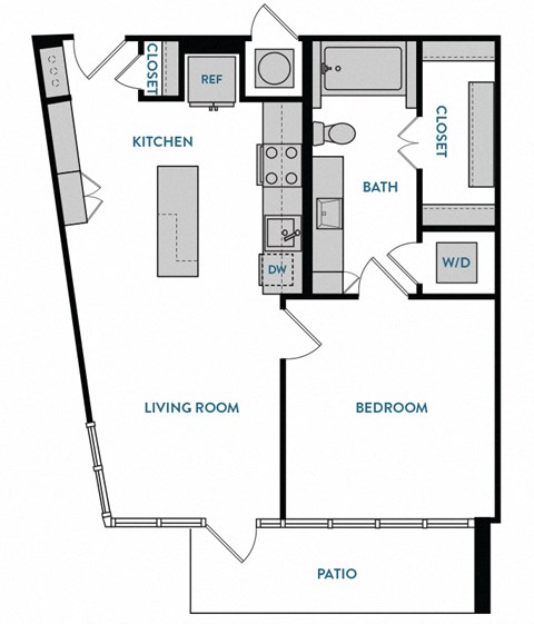 1 bed 1 bath A1 Floorplan,at The Hamilton, Dallas