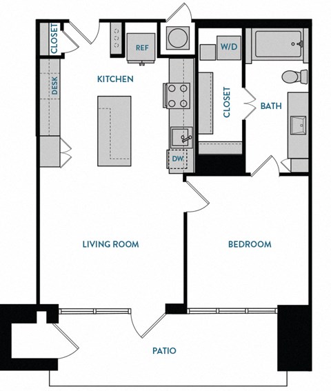 1 bed 1 bath A2 Floorplan,at The Hamilton, Texas
