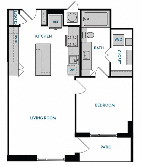 1 bed 1 bath A3 Floorplan,at The Hamilton, Texas, 75226