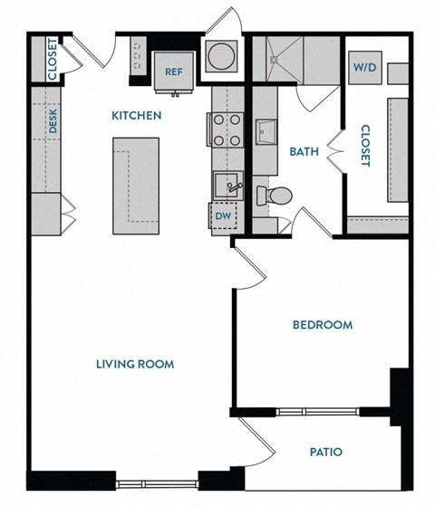 1 bed 1 bath A4 Floorplan,at The Hamilton, Dallas, TX 75226