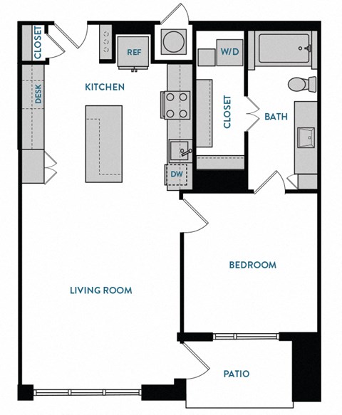 1 bed 1 bath A5 Floorplan,at The Hamilton, Dallas, TX