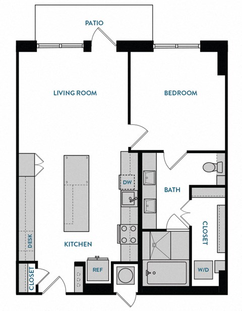 1 bed 1 bath A6 Floorplan,at The Hamilton, Dallas, 75226
