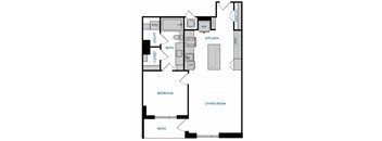 1 bed 1 bath A7 Floorplan,at The Hamilton, Dallas Texas