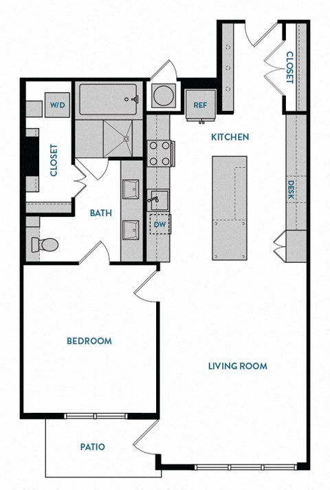 1 bed 1 bath A9 Floorplan,at The Hamilton, Texas