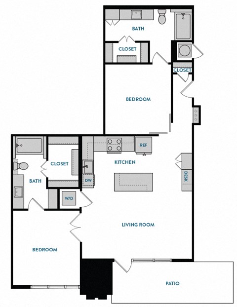 2 bed 2 bath B0 Floorplan,at The Hamilton, Texas, 75226