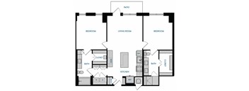 2 bed 2 bath B1 Floorplan ,at The Hamilton, Dallas, TX 75226