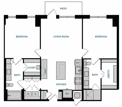 2 bed 2 bath B1 Floorplan ,at The Hamilton, Dallas, TX 75226