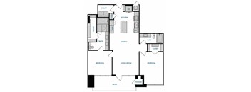 2 bed 2 bath B2 Floorplan ,at The Hamilton, Dallas, TX