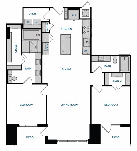 2 bed 2 bath B3 Floorplan ,at The Hamilton, Dallas, 75226