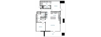 2 bed 2 bath B4 Floorplan ,at The Hamilton, Dallas Texas
