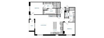 2 bed 2 bath B5 Floorplan,at The Hamilton, Dallas