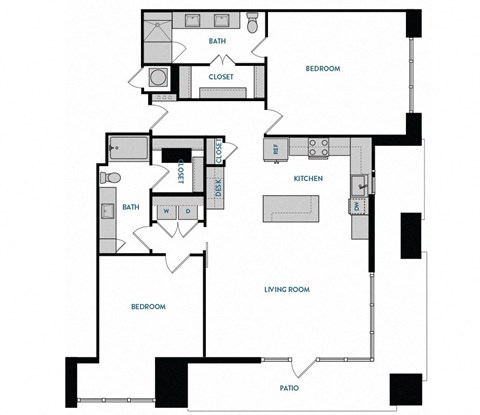 2 bed 2 bath B7 Floorplan ,at The Hamilton, Texas, 75226