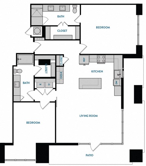 2 bed 2 bath B7 Floorplan ,at The Hamilton, Texas, 75226