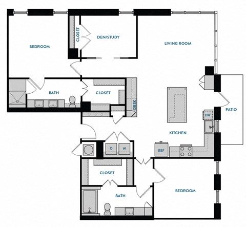 2 bed 2 bath B8 Floorplan,at The Hamilton, Dallas, TX 75226
