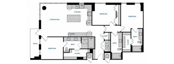 3 bed 2 bath C1 Floorplan,at The Hamilton, Dallas, 75226