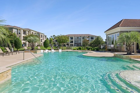 Swimming pool at Hilltops Apartments in Conroe, TX