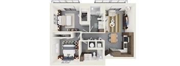3d rendering of B2 Floor Plan at Hollywood Heights on the Boulevard Luxury apartments in Hollywood, FL