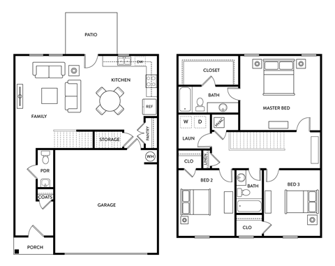Evergreen - 3 Bedroom 2.5 Bath 1,605 Sq. Ft. Floor Plan at Beacon at Hymeadow, Maxwell, Texas