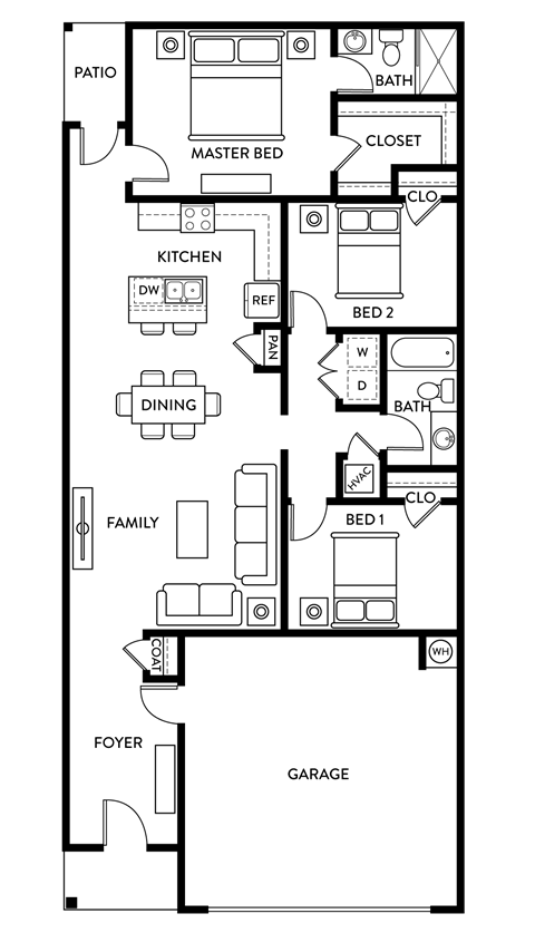 Elm - 3 Bedroom 2 Bath 1,401 Sq. Ft. Floor Plan at Beacon at Hymeadow, Maxwell, TX