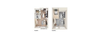 Two images showing the layout of floor 1 and floor 2.