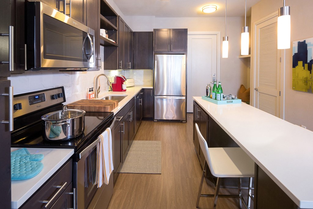 kitchen with wooden closets at Knox Heights in Dallas, TX