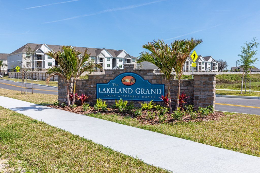 the grand sign at the front of the building
