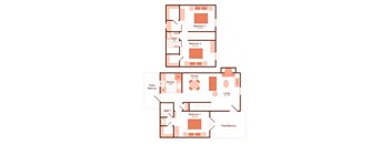 3 bedroom, two bathroom townhome floor plan at Magnolia Apartments in Shreveport, Louisiana, LA