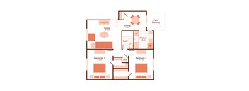 2 bedroom, 1 bathroom floor plan at Magnolia Apartments in Shreveport, Louisiana, LA