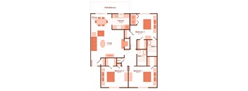 3 bedroom, 2 bathroom floor plan at Magnolia Apartments in Shreveport, Louisiana, LA