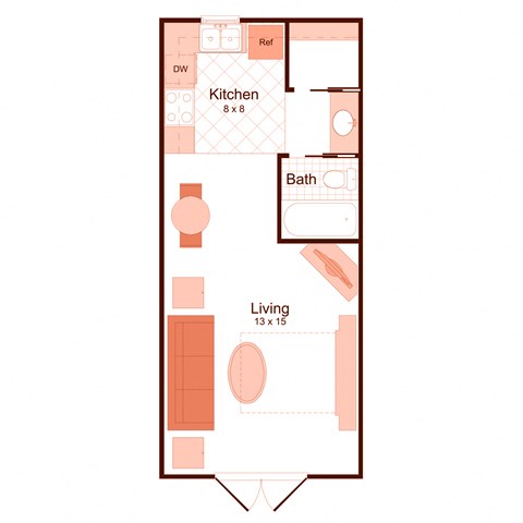 studio floor plan at magnolia apartments in Shreveport, Louisiana, LA
