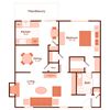 1x1 Cottage Floor Plan 1 bedroom, 1 bathroom cottage at magnolia apartments in Shreveport, Louisiana, LA