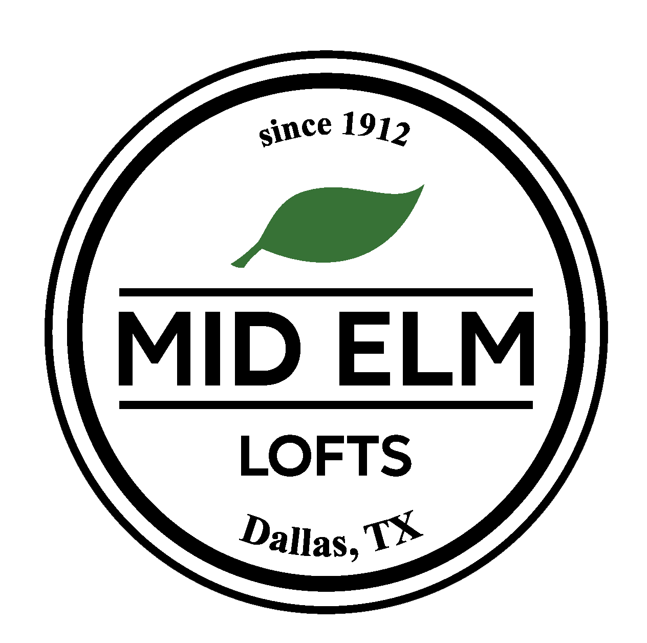 a white circle withmid elm logos on a green background