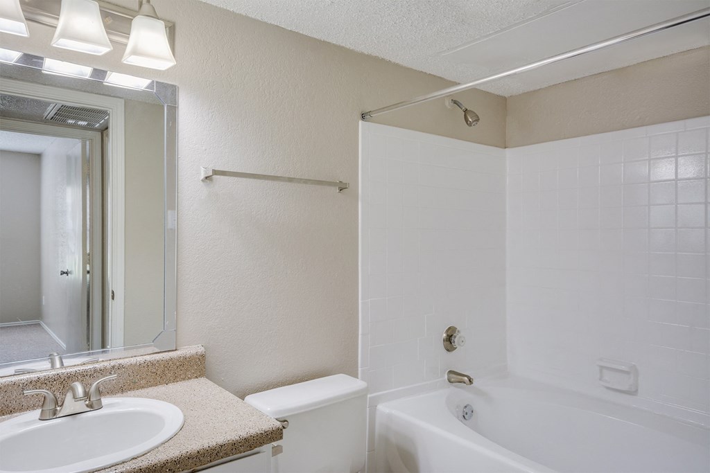 Bathroom at Bookstone and Terrace Apartments in Irving, Texas