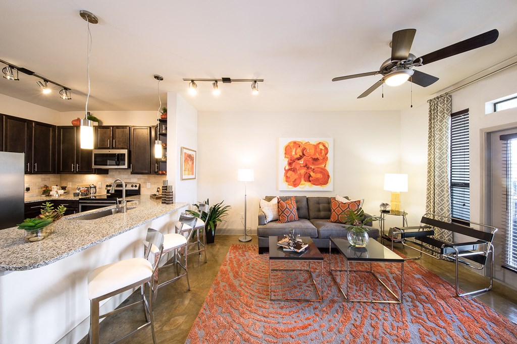 Model Living Room at Allusion at West University, Houston, TX