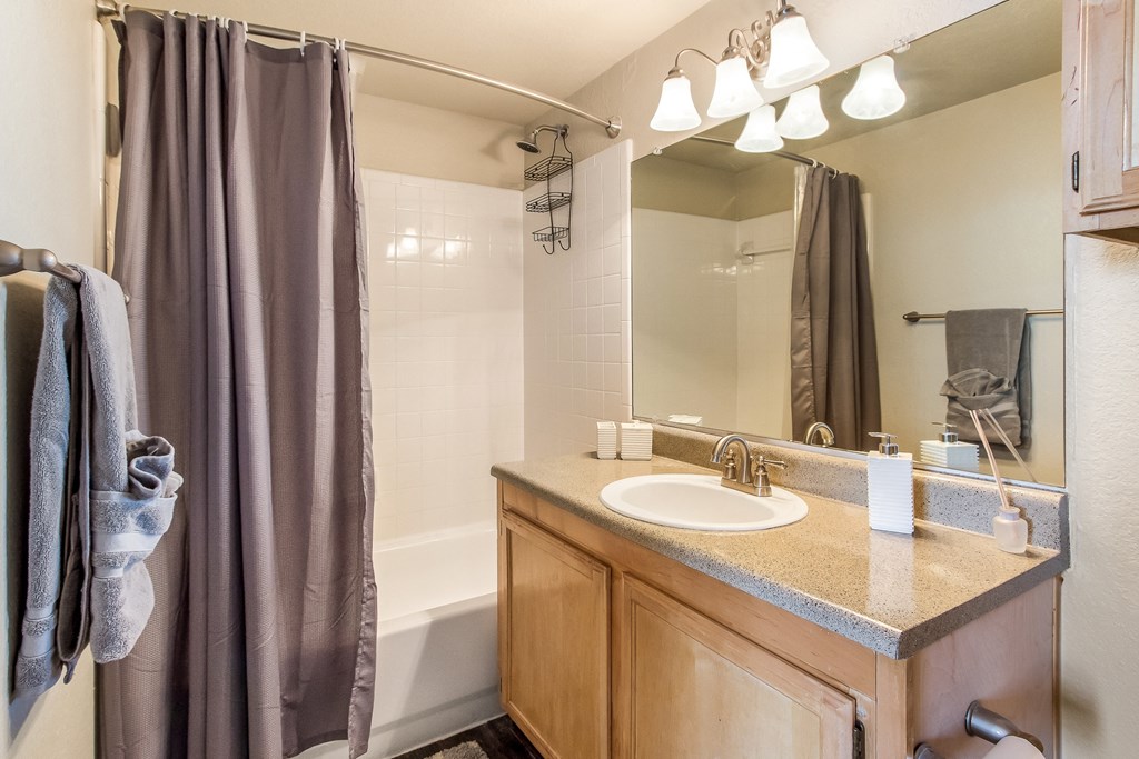 Model Unit Bathroom at Greensview Apartments in Aurora, Colorado, CO
