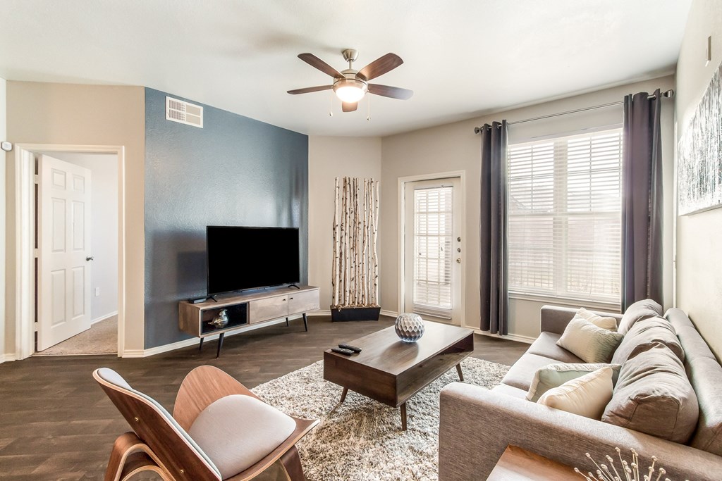 Model Unit Living Room at Greensview Apartments in Aurora, Colorado, CO