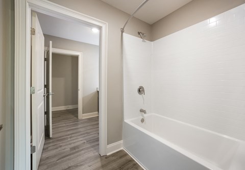 Model 3 Bathroom Shower Area at Capital Grand Apartments in Tallahassee, FL
